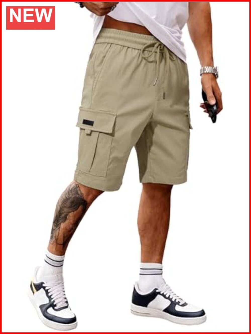 Men's Stretch Cargo Shorts Elastic Waist Drawstring 9 Inseam Casual Golf
